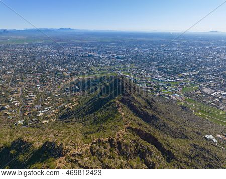 Camelback Mountain Aerial View In City Of Phoenix, Arizona Az, Usa.