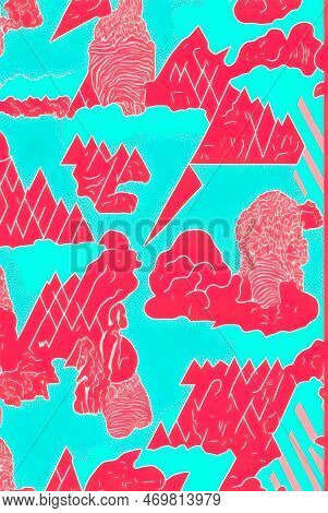 Risograph Pattern, Trendy Retro 80s And 90s Style Illustration