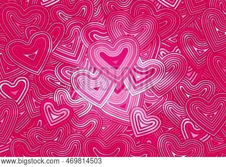 Valentines Day Greeting Card Template Or Background With Hearts And Line Ornament. Retro Fashion Hip