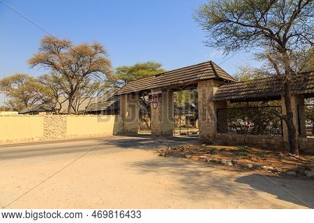 Etosha National Park 06 October 2018: Entry Okaukuejo Camping Area. The Famous Waterhole Okaukuejo R
