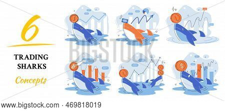 Stock Market Manipulation Concepts Set, Change Business Graph Indicator, Influence Crypto Currency P