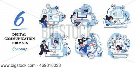 Digital Communication Formats Metaphor, Content Online Data And Social Media Streaming. Abstract Mod