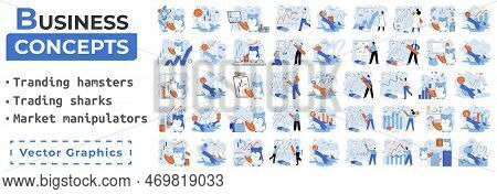 Stock Market Manipulation Concepts Set, Change Business Graph Indicator, Influence Crypto Currency P