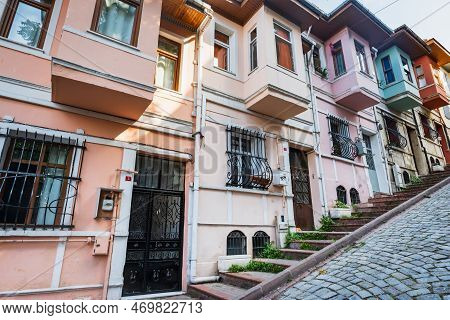 Istanbul, Turkey - August 2022 : Balat Area In Istanbul With Famous Colorful Houses And Streets, Bal