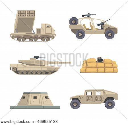 Air Defence Missile System, Military Car And Armored Vehicle As Transportation Used In Army Vector S