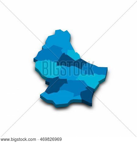 Luxembourg Political Map Of Administrative Divisions - Cantons. Blue Blank 3d Vector Map With Droppe