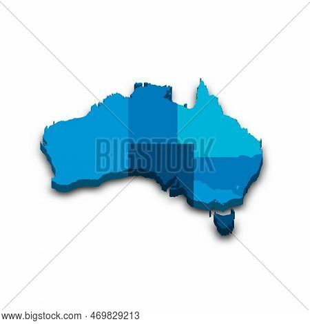 Australia Political Map Of Administrative Divisions - States And Teritorries. Blue Blank 3d Vector M
