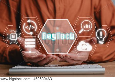 Regtech, Regulation Compliance Financial Control Modern Internet Technology Concept, Person Hand Hol