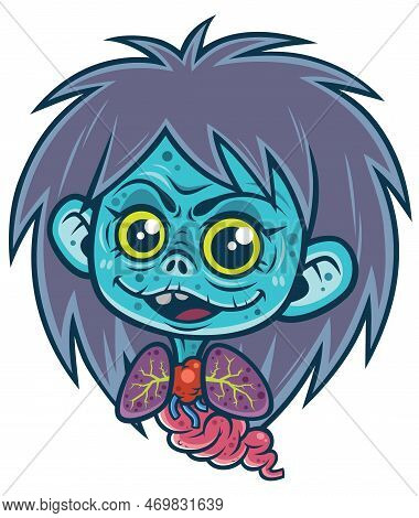 Vector Illustration Of Cartoon Zombie No Body, Krasue, Thai Ghost