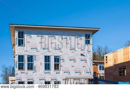 New Low-rise Apartments Building Construction. Housing Construction In Surrey Canada. Residential Bu