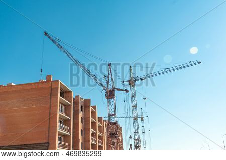 Construction Site With A Crane.long-term Construction.a New Building Under Construction,bottom-up Vi