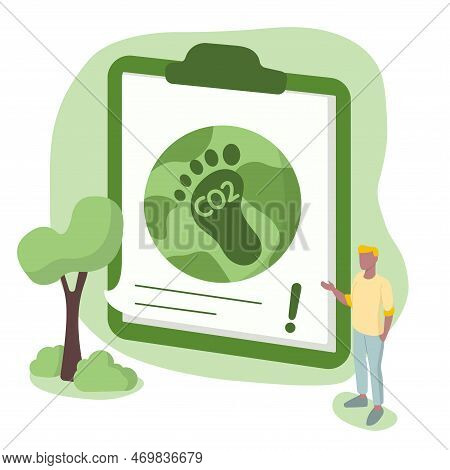 Carbon Footprint As Co2 Emission Pollution Amount In Air. Vector Illustration In Flat Style. Foot Sy