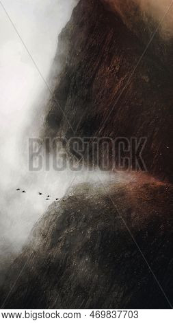 View Of A Misty Krossanesfjall Mountain In Iceland