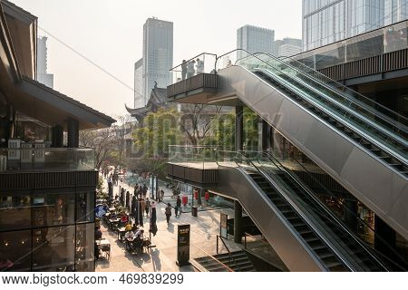 Chengdu, Sichuan Province, China - Jan 30, 2023: People Walking In Sino-ocean Taikoo Li, A Landmark 