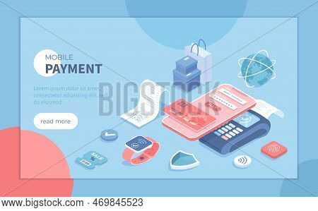 Mobile Contactless Payment. Paypass, Nfc Payments. Scanning Qr Code. Pos Terminal, Phone And Smart W