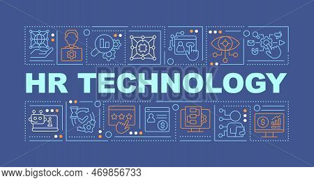 Hr Technology Word Concepts Dark Blue Banner. Process Automation. Infographics With Editable Icons O