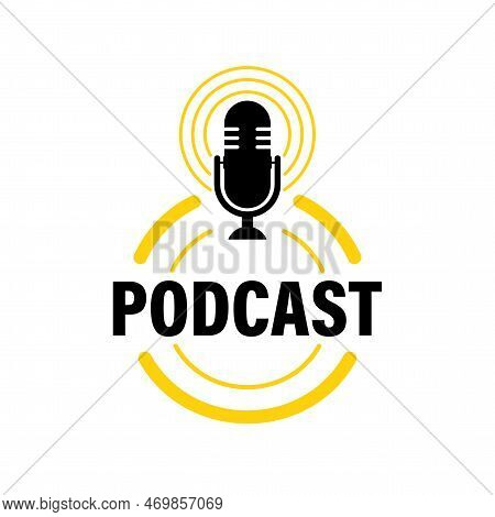 Podcast Radio Icon, Label. Studio Microphone, Broadcast. Creative Podcast. Vector Stock Illustration