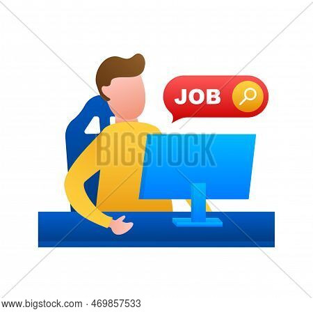 Search For Job Symbol With Magnifying Glass In Modern Flat Design. Vector Stock Illustration.