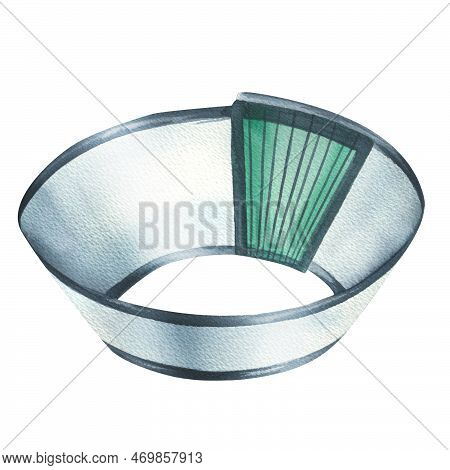 Medical Device, Protective Collar For Animals, In The Form Of A Truncated Cone. Watercolor Illustrat