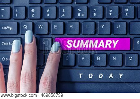Conceptual Caption Summary. Word For Brief Statement Abstract Synopsis Concise Abbreviated Version