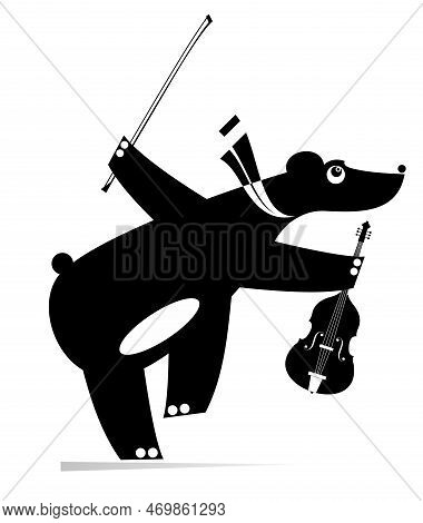 Funny Bear Playing Violing.
Cartoon Bear Is Playing On Violin With Inspiration. Black On White