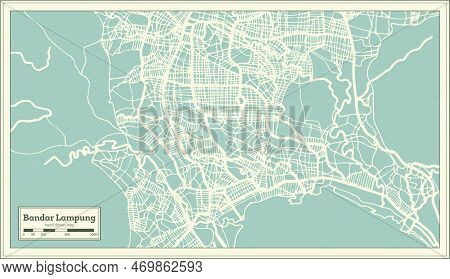 Bandar Lampung Indonesia City Map In Retro Style. Outline Map. Vector Illustration.