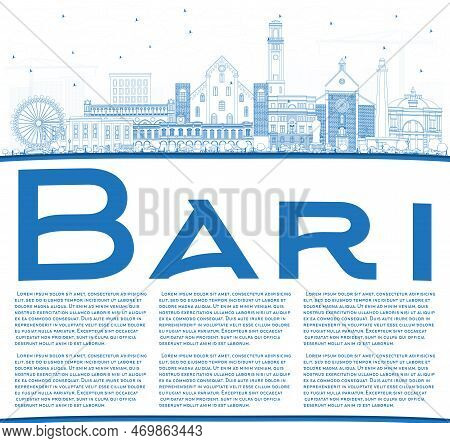 Outline Bari Italy City Skyline With Blue Buildings And Copy Space. Vector Illustration. Business Tr