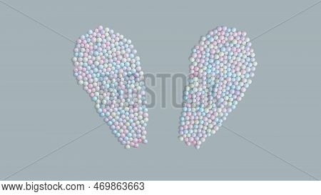 Bunny Rabbit Ears Made Of Pastel Multicolored Polyfoam Balls On Gray Background. Easter Minimal Conc