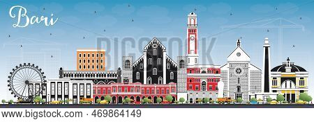 Bari Italy City Skyline With Gray Buildings And Blue Sky. Vector Illustration. Business Travel And T