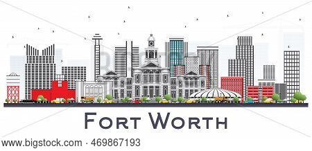 Fort Worth Usa City Skyline With Gray Buildings Isolated On White. Vector Illustration. Business Tra