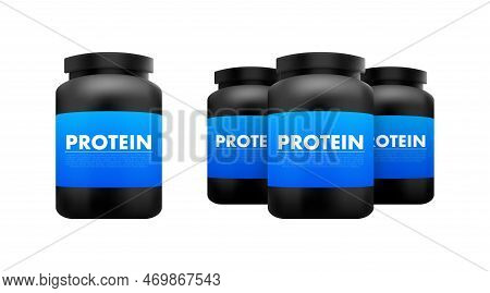 Protein Supplement Jar Mockup. Sport Or Dietary Nutrition. Bottle Protein. Vector Stock Illustration