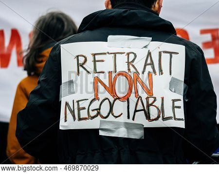 Strasbourg, France - 31 January 2023: Retirement Is Not Negociable Palcard At Second Demonstration A