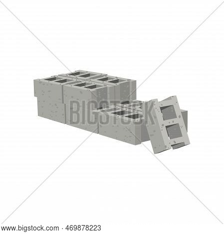 Cartoon Drawing Of Concrete Blocks On White Background. Construction Site Objects Vector Illustratio