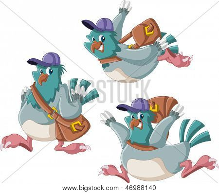 Piccione Cartoon con una borsa postino 