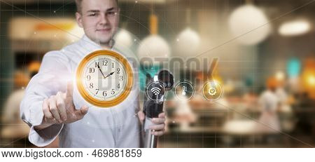 The Cook Records The Time On A Virtual Computer Screen.