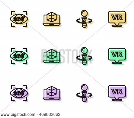 Set Line Vr Controller Game, 360 Degree View, 3d Modeling And Virtual Reality Icon. Vector