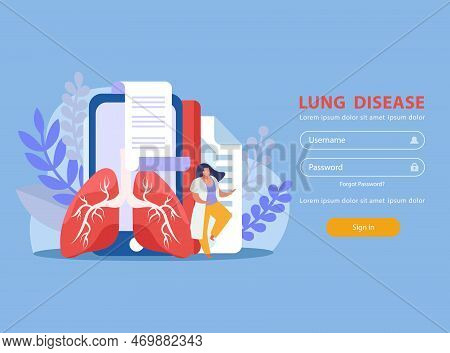 Human Lungs Doctor Medical Card And Log In Form On Blue Background Flat Vector Illustration