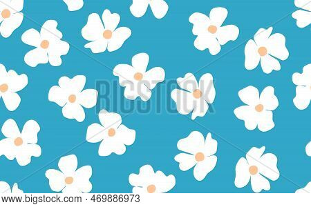Floral Seamless With Hand Drawn Color Flowers. Cute Summer Background. Modern Floral Compositions. F