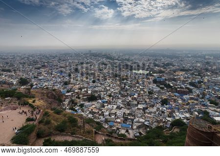 Beautiful Top View Of Jodhpur City From Mehrangarh Fort, Rajasthan, India. Jodhpur Is Called Blue Ci