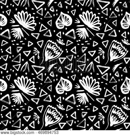 Simple And Primitive Grungy Black And White Seamless Pattern