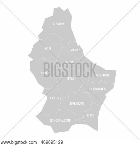 Luxembourg Political Map Of Administrative Divisions - Cantons. Solid Light Gray Map With White Line