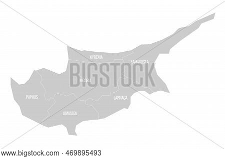 Cyprus Political Map Of Administrative Divisions - Districts. Solid Light Gray Map With White Line B