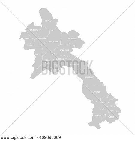 Laos Political Map Of Administrative Divisions - Provinces And Prefecture Of Vientiane. Solid Light 