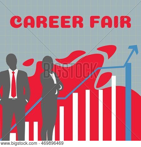 Sign Displaying Career Fair. Word Written On An Event At Which Job Seekers Can Meet Possible Employe