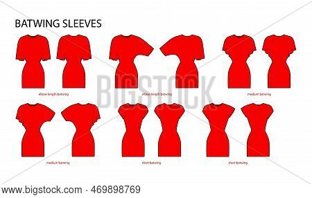 Set Of Batwing Sleeves Clothes Elbow, Medium, Short Length Technical Fashion Illustration With Fitte