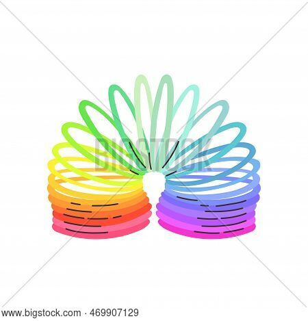 Rainbow Spiral Spring Toy. Children Magic Slinky Spring. Colored Plastic Kid Toy. Vector Isolated On