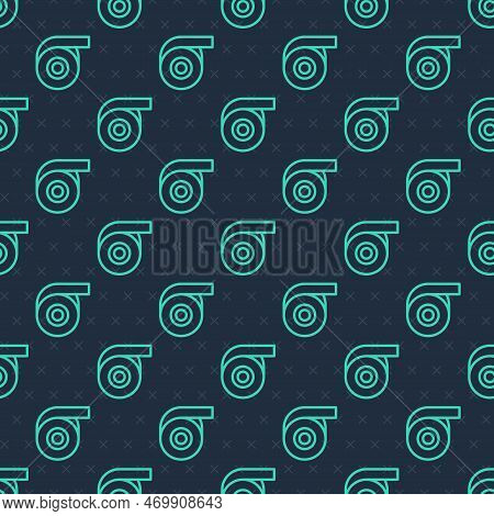 Green Line Scotch Tape Icon Isolated Seamless Pattern On Blue Background. Roll Adhesive Tape. Insula