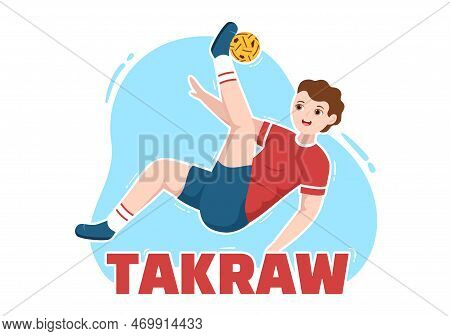 Sepak Takraw Illustration With Athlete Playing Kick Ball On Court In Flat Sports Game Competition Ca