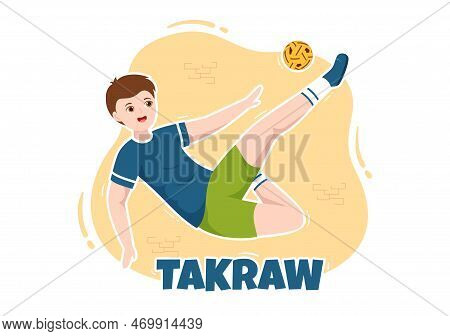 Sepak Takraw Illustration With Athlete Playing Kick Ball On Court In Flat Sports Game Competition Ca