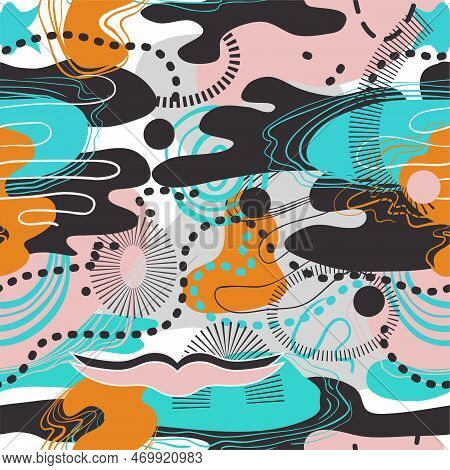 Seamless Pattern Of Primitive Hand Drawn Shapes In Hipster Style